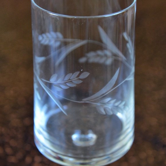 Vintage Etched Flat Bottomed Stemmed Wine Glass ~ set of 2